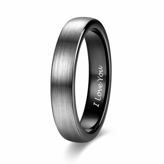 4mm & 6mm I Love You Engraved Black Silver Tungsten Unisex Rings