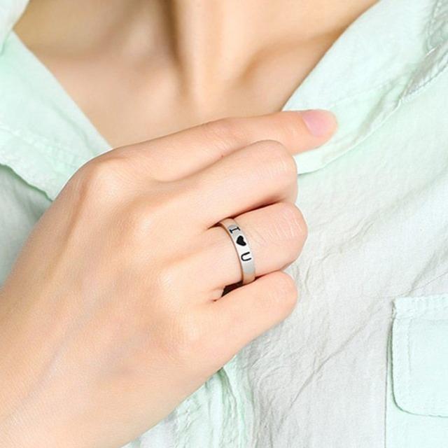 4mm I ♡ U Silver Stainless Steel Unisex Ring
