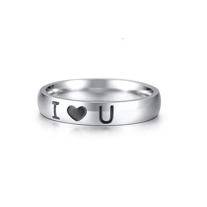 4mm I ♡ U Silver Stainless Steel Unisex Ring