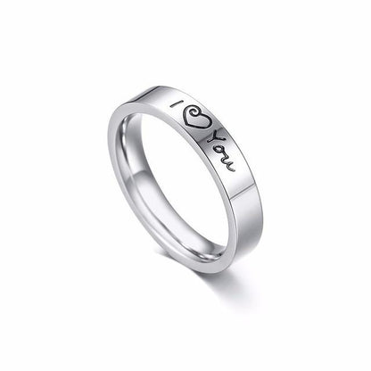 4mm I ♡ You Silver Stainless Steel Unisex Ring