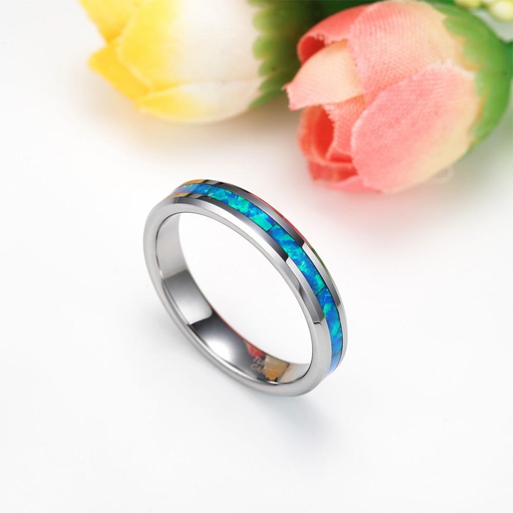 4mm Opal Inlay Silver Tungsten Unisex Ring