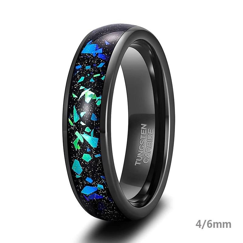 4mm or 6mm Galaxy Opal Inlay & Black Sand Tungsten Unisex Ring - Promise Rings