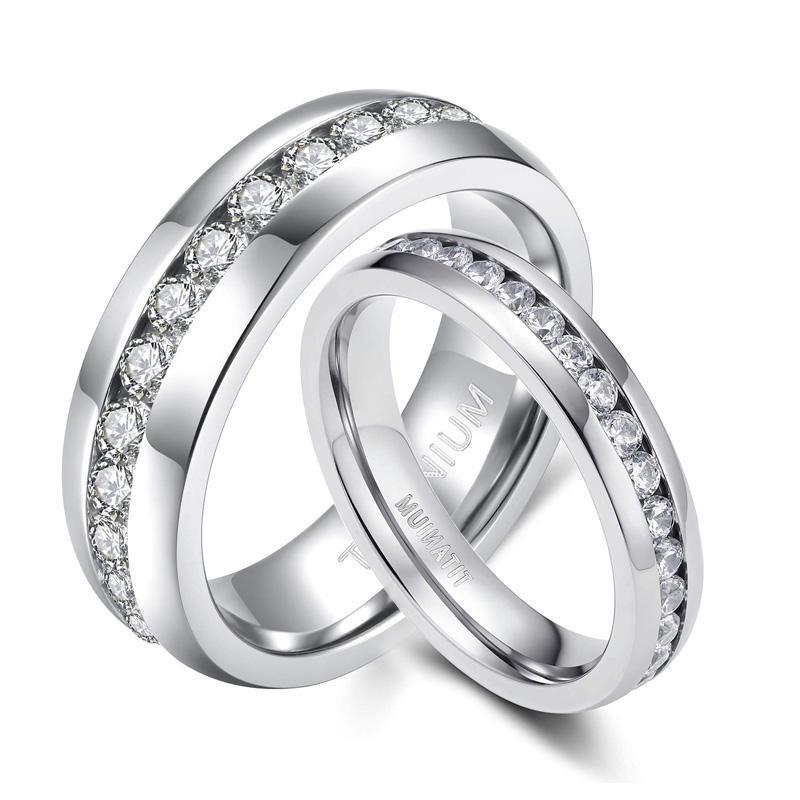 4mm or 6mm Luxury Cubic Zirconia Titanium Silver Unisex Rings - Promise Rings