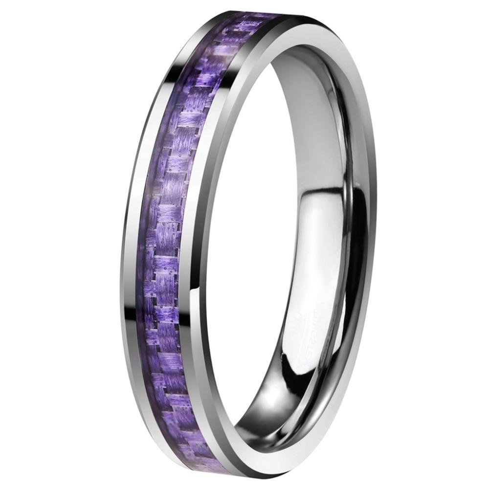 4mm Purple Carbon Fiber Inlay Silver Tungsten Womens Ring