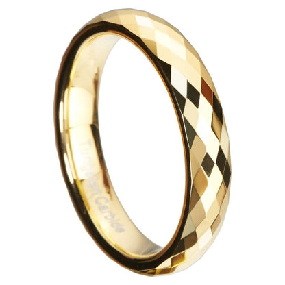 4mm Rhombus Cut Gold Color Tungsten Unisex Ring