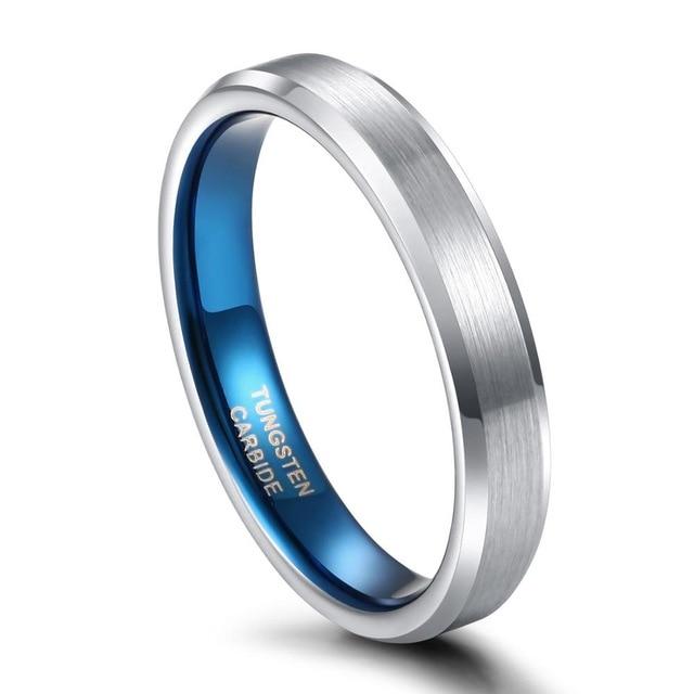 4mm Silver Blue Tungsten Unisex Ring