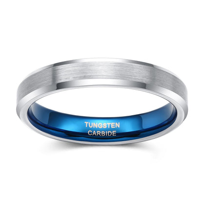 4mm Silver Blue Tungsten Unisex Ring