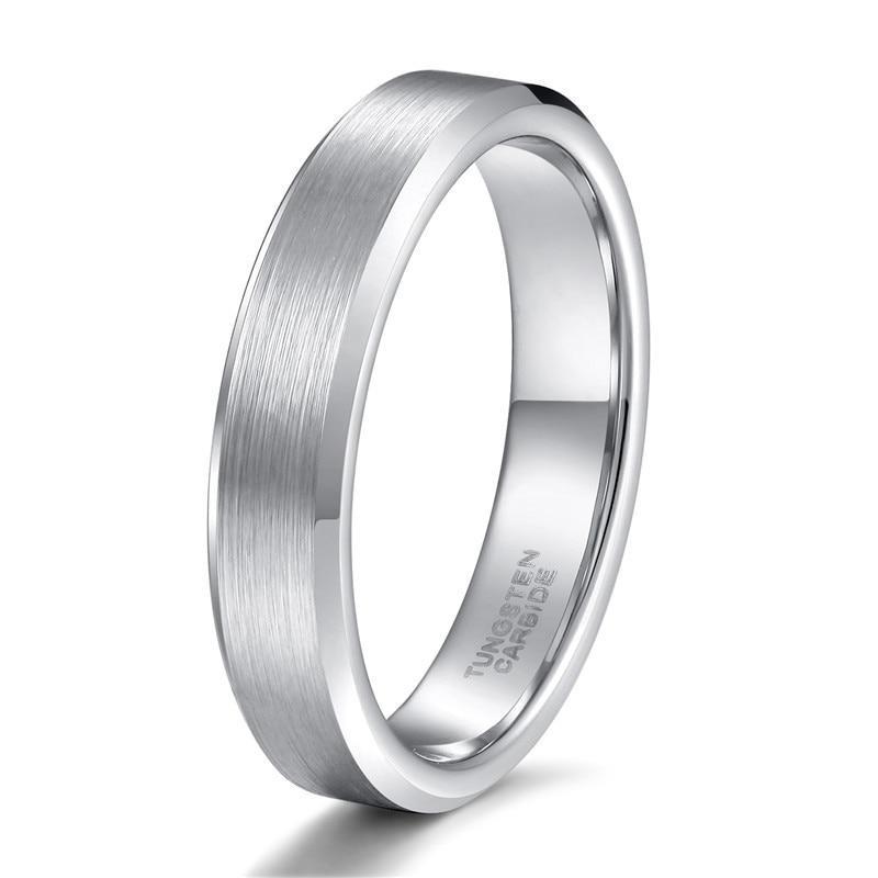 4mm Silver Brushed Shiny Beveled Edges Tungsten Unisex Ring