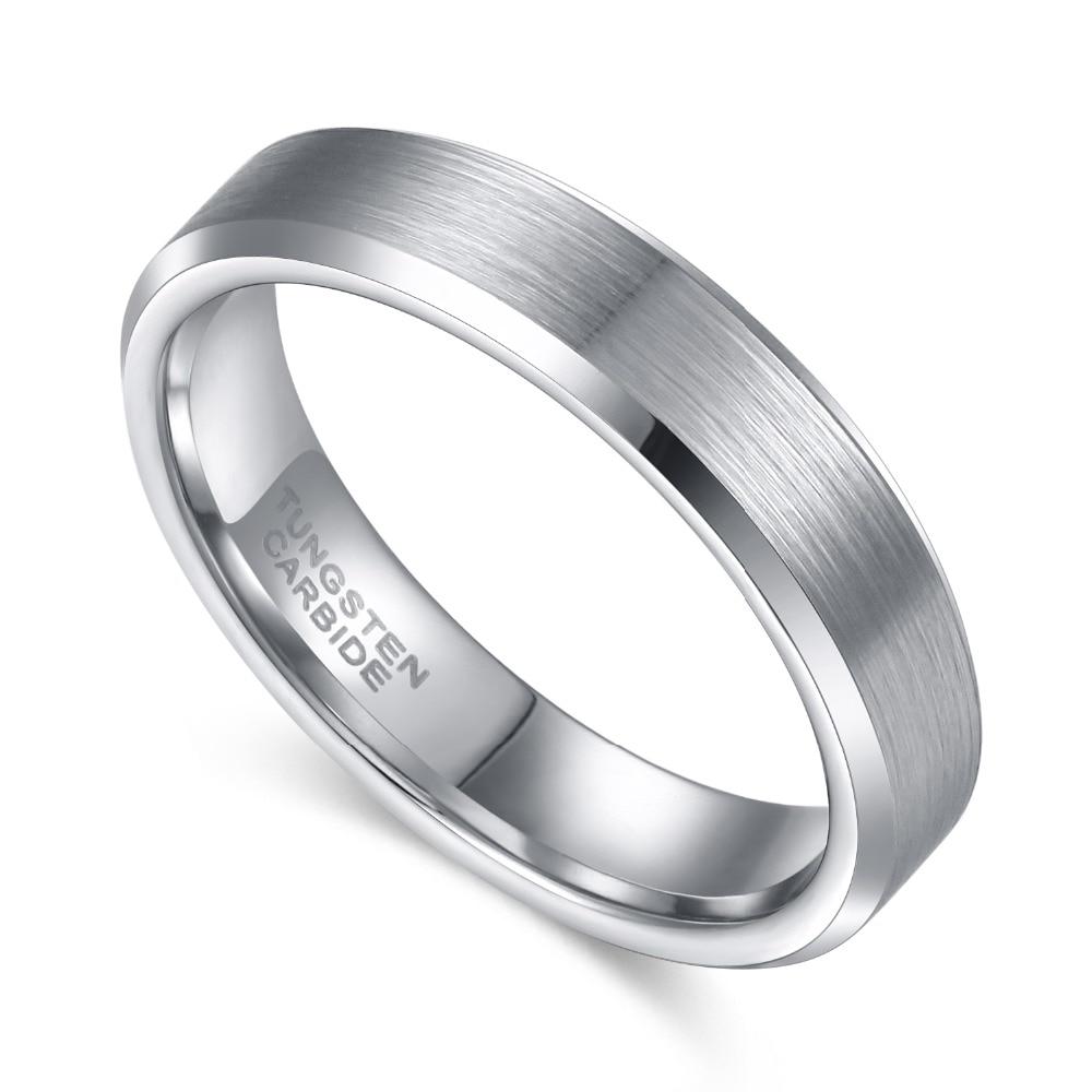 4mm Silver Brushed Shiny Beveled Edges Tungsten Unisex Ring