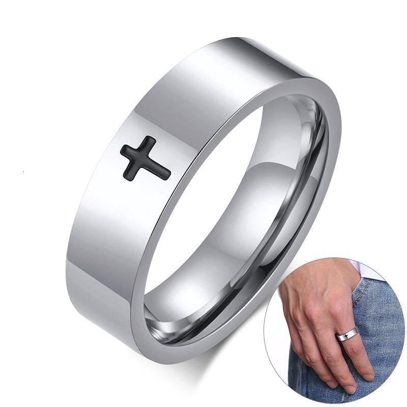 6mm Christian Religious Cross Silver Stainless Steel Unisex Ring