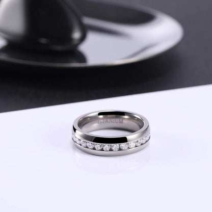 4mm or 6mm Luxury Cubic Zirconia Titanium Silver Unisex Rings