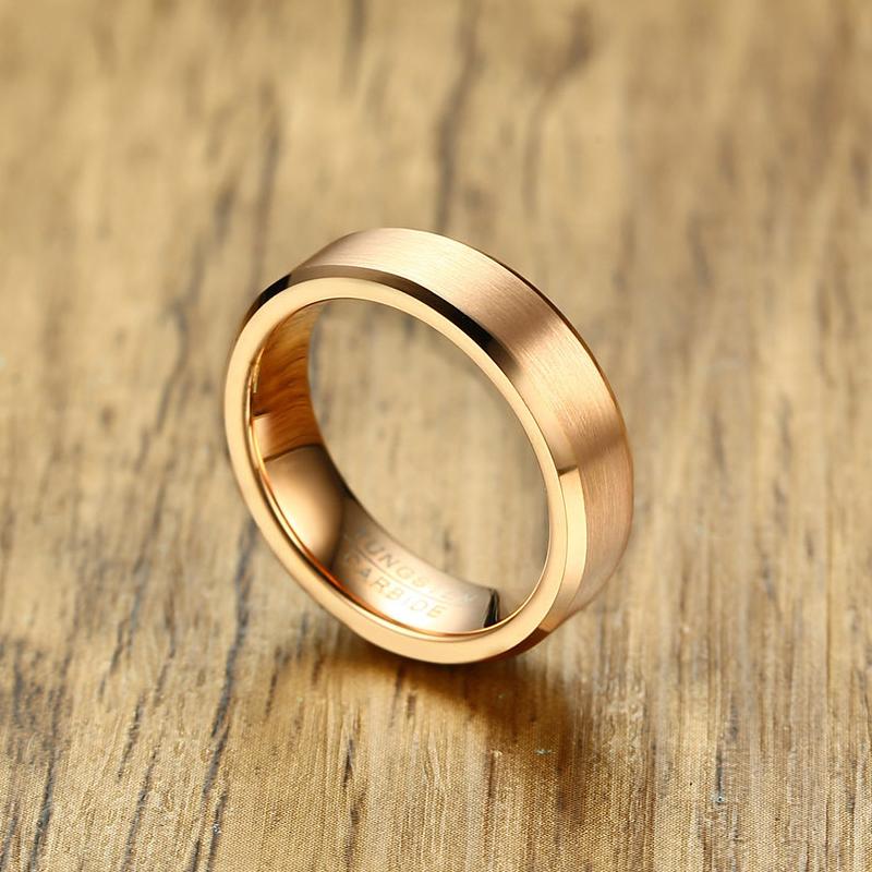 6mm Rose Golden Color Brushed Mens Rings