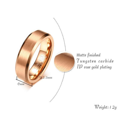 6mm Rose Golden Color Brushed Mens Rings