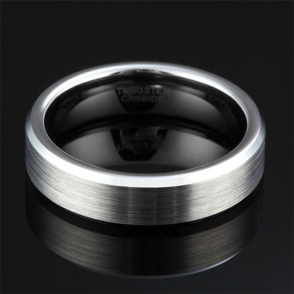 4mm, 6mm or 8mm Silver Tungsten (Brushed Centre) Unisex Rings