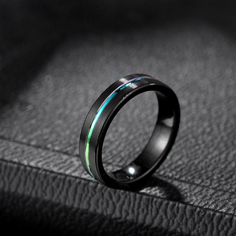 5mm Rainbow Groove Black Unisex Tungsten Ring - Promise Rings