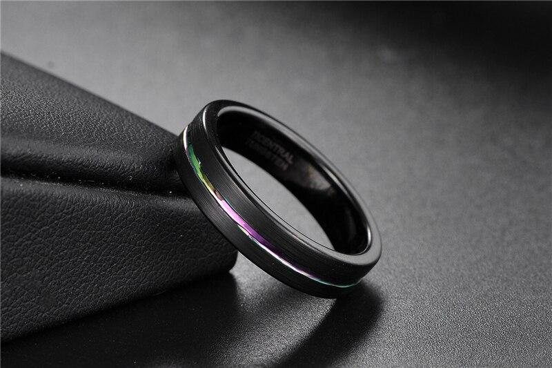 5mm Rainbow Groove Black Unisex Tungsten Ring - Promise Rings
