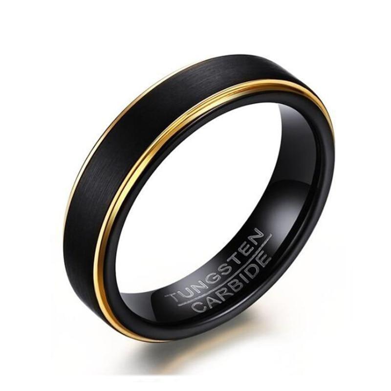 5mm Thin Black and Gold Plated Tungsten Mens Ring - Promise Rings