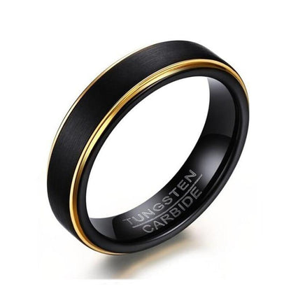 5mm Thin Black and Gold Plated Tungsten Mens Ring - Promise Rings