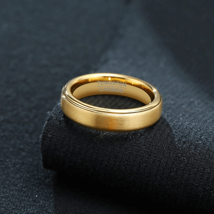 5mm Thin Black and Gold Plated Tungsten Mens Ring - Promise Rings