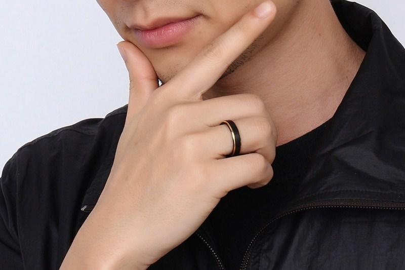 5mm Thin Black and Gold Plated Tungsten Mens Ring - Promise Rings