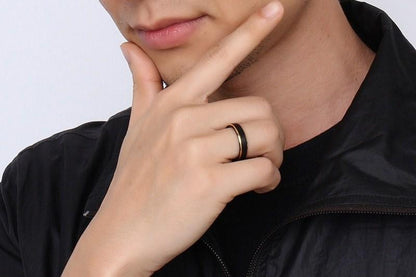 5mm Thin Black and Gold Plated Tungsten Mens Ring - Promise Rings
