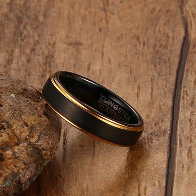 5mm Thin Black and Gold Plated Tungsten Mens Ring - Promise Rings