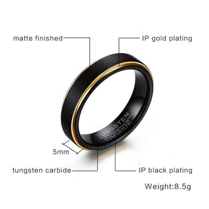 5mm Thin Black and Gold Plated Tungsten Mens Ring - Promise Rings