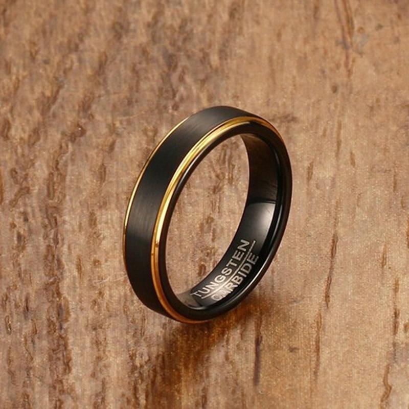 5mm Thin Black and Gold Plated Tungsten Mens Ring - Promise Rings