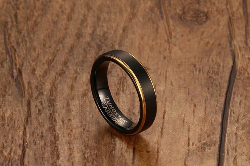 5mm Thin Black and Gold Plated Tungsten Mens Ring - Promise Rings