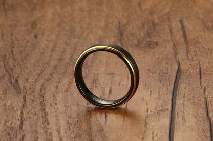 5mm Thin Black and Gold Plated Tungsten Mens Ring - Promise Rings
