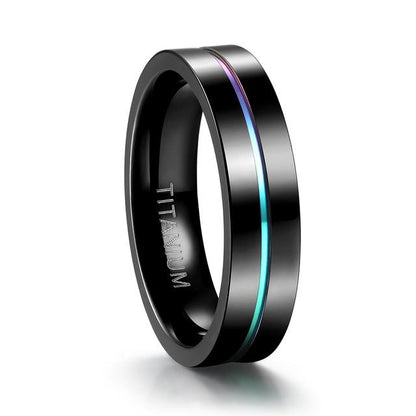 5mm Colorful Inlay Black Titanium Mens Ring