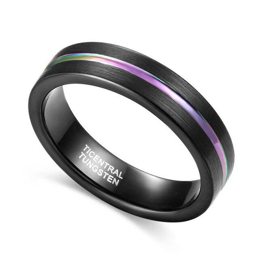 5mm Rainbow Groove Black Unisex Tungsten Ring