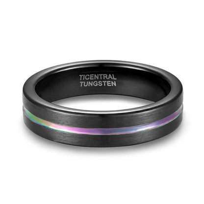 5mm Rainbow Groove Black Unisex Tungsten Ring