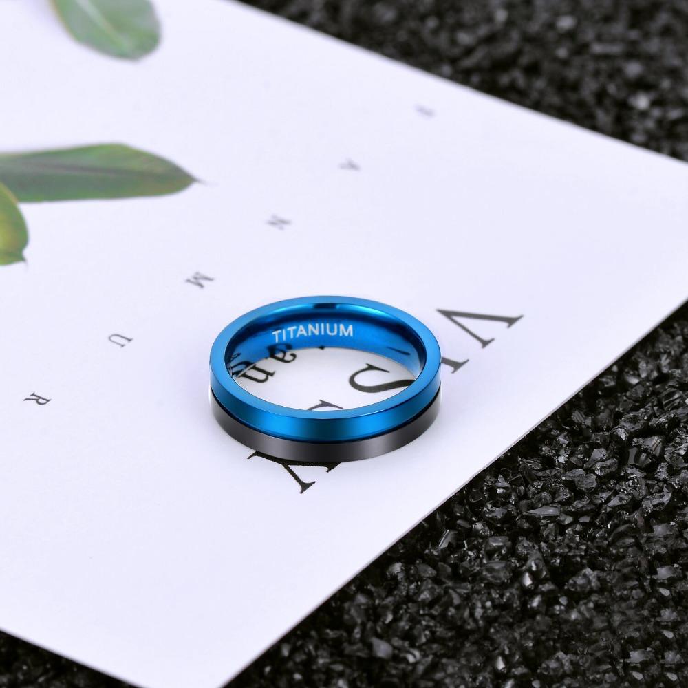 5mm Two Tone Blue & Black Polished Titanium Mens Ring