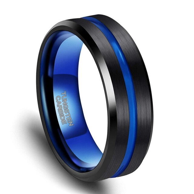 Men's Tungsten Carbide Ring 8MM - Blue Meteorite Engraved Black Band, Promise Ring (Size 6-14) - View #4