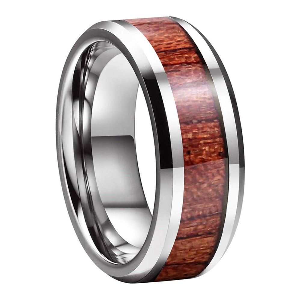 6mm & 8mm Hawaiian Koa Wood Tungsten Mens Ring - Promise Rings