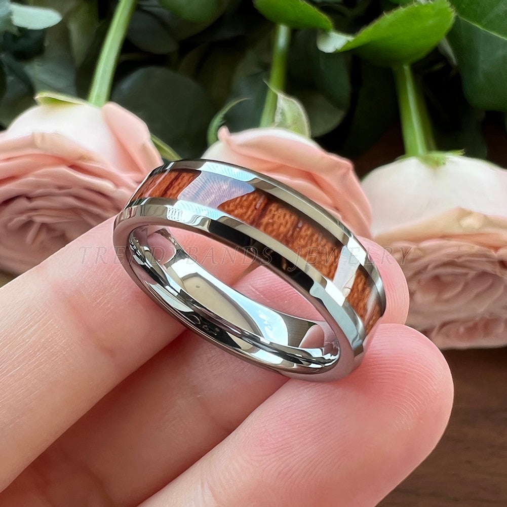 6mm & 8mm Hawaiian Koa Wood Tungsten Mens Ring - Promise Rings