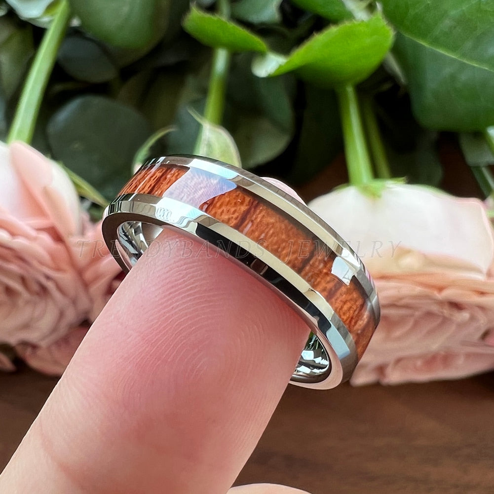 6mm & 8mm Hawaiian Koa Wood Tungsten Mens Ring - Promise Rings