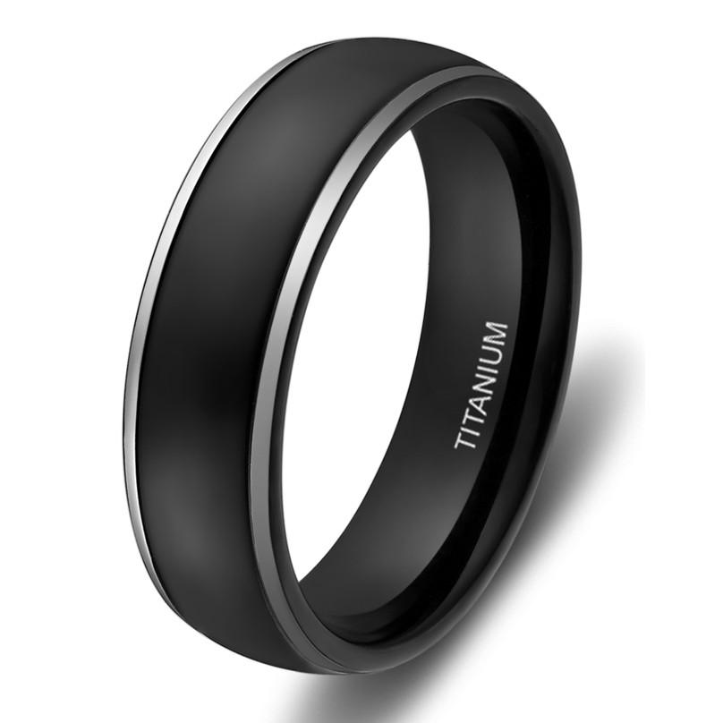6mm & 8mm Domed Black & Silver Edges Titanium Couple Rings