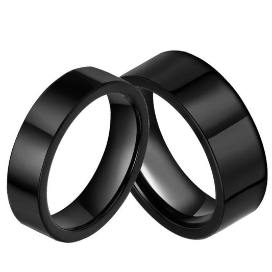 6mm & 8mm Pure Black Titanium Couple Rings (Set/2Pc)
