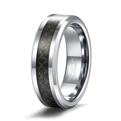 6mm Black Carbon Fiber Inlay Tungsten Mens Ring - Promise Rings