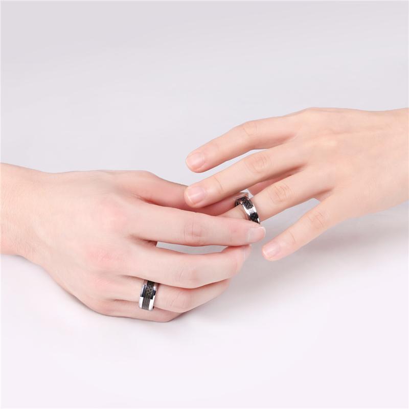 6mm Black Carbon Fiber Inlay Tungsten Mens Ring - Promise Rings