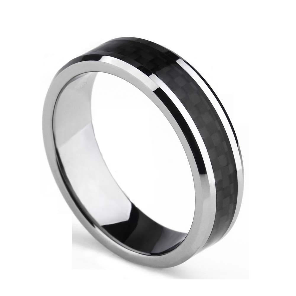 6mm Black Carbon Fiber Inlay Tungsten Mens Ring - Promise Rings