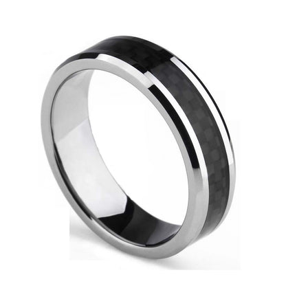 6mm Black Carbon Fiber Inlay Tungsten Mens Ring - Promise Rings