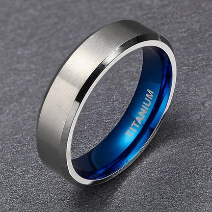 6mm Blue & Silver Titanium Mens Ring - Promise Rings