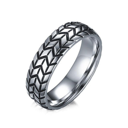 6mm Car Tyre Stainless Steel Mens Ring - Promise Rings