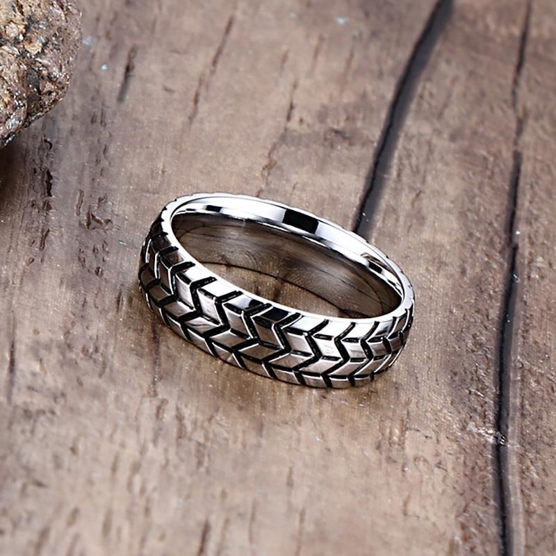 6mm Car Tyre Stainless Steel Mens Ring - Promise Rings