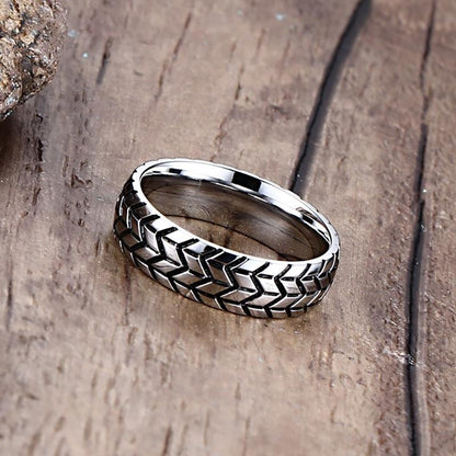 6mm Car Tyre Stainless Steel Mens Ring - Promise Rings