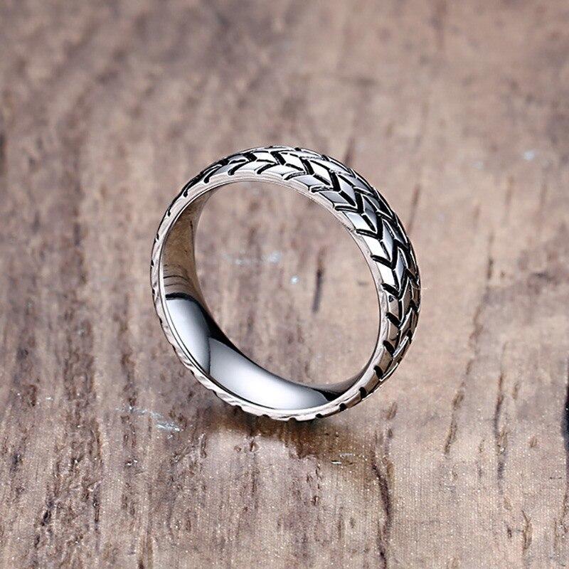6mm Car Tyre Stainless Steel Mens Ring - Promise Rings