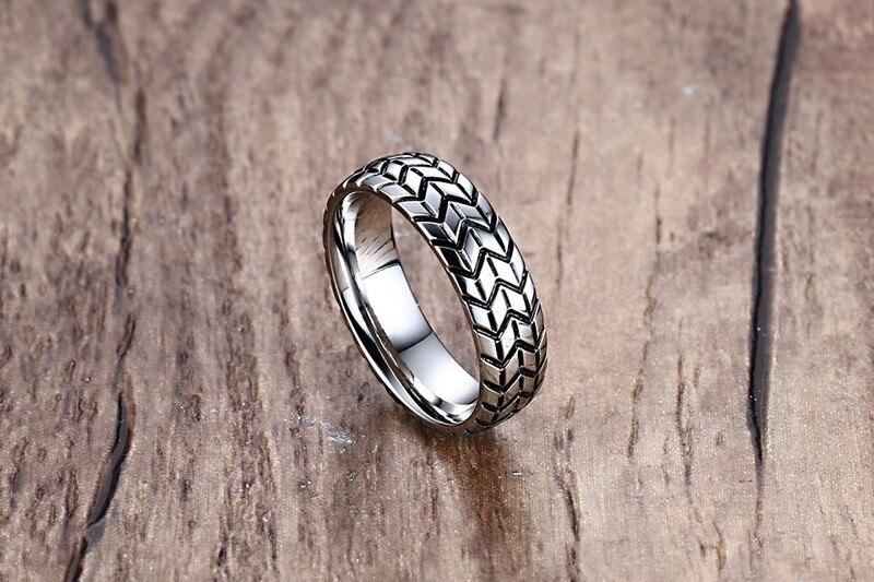 6mm Car Tyre Stainless Steel Mens Ring - Promise Rings